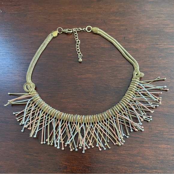 Copper silver bronze tone metal spring chunky adjustable length necklace - Picture 3 of 3